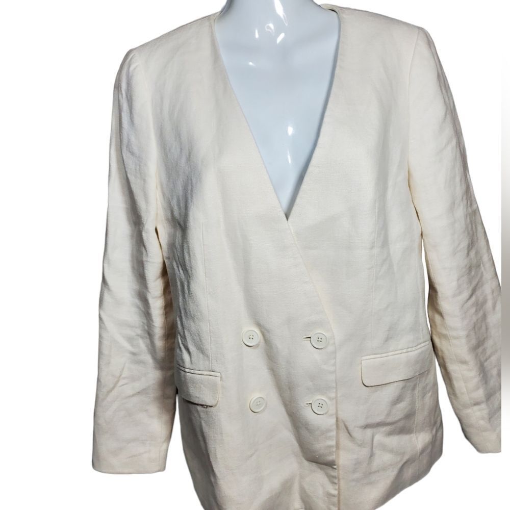 J CREW double breasted longline blazer, cream 8p